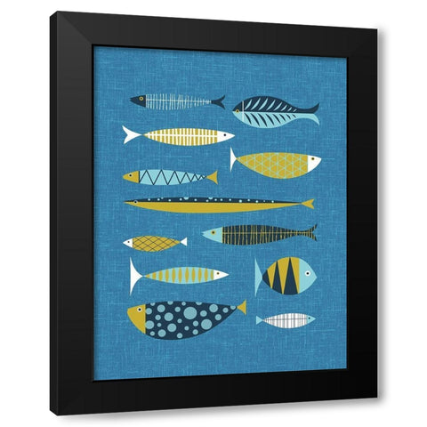 Scandia Fish Blue Black Modern Wood Framed Art Print with Double Matting by Theodore, James