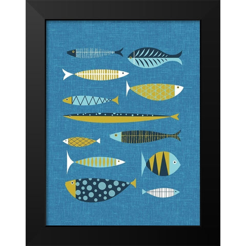Scandia Fish Blue Black Modern Wood Framed Art Print by Theodore, James