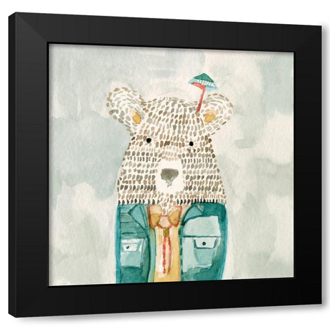 Mr. Bolo Bear Black Modern Wood Framed Art Print with Double Matting by Timbrook, Natalie