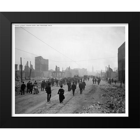 Market Street Post Earthquake Black Modern Wood Framed Art Print by Unknown