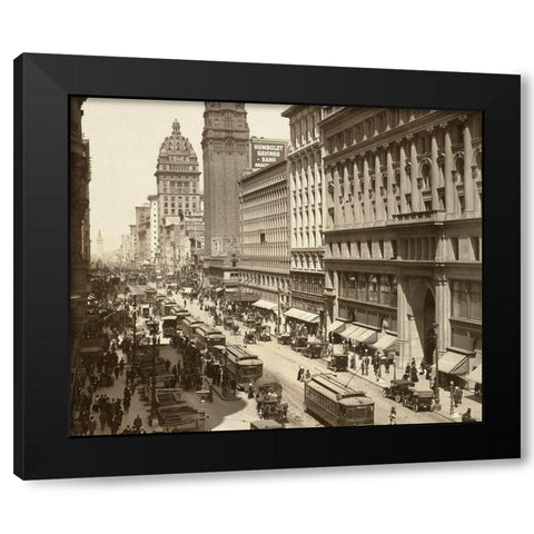 Market Street II Black Modern Wood Framed Art Print with Double Matting by Unknown