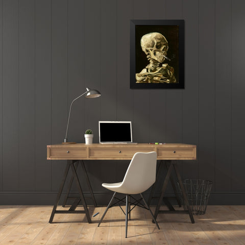 Skull with Burning Cigarette Black Modern Wood Framed Art Print by Van Gogh, Vincent