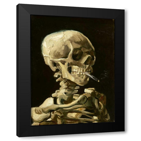 Skull with Burning Cigarette Black Modern Wood Framed Art Print by Van Gogh, Vincent