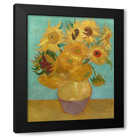 Sunflowers 1889 Black Modern Wood Framed Art Print with Double Matting by Van Gogh, Vincent