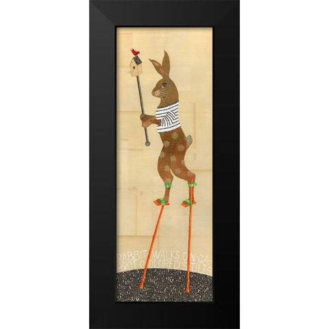 Rabbit on Stilts Black Modern Wood Framed Art Print by Verhoeven, Judy