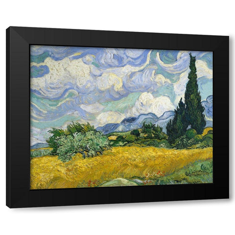 Wheat Field with Cypresses Black Modern Wood Framed Art Print by Van Gogh, Vincent