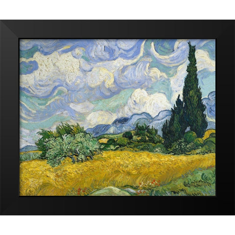 Wheat Field with Cypresses Black Modern Wood Framed Art Print by Van Gogh, Vincent