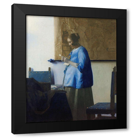Woman Reading a Letter Black Modern Wood Framed Art Print with Double Matting by Vermeer, Johannes