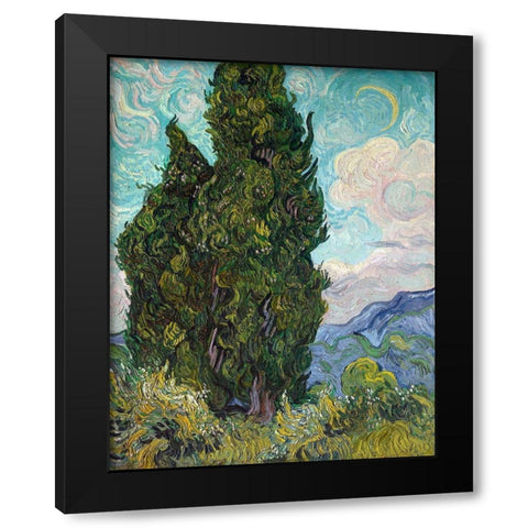 Cypresses, 1889 Black Modern Wood Framed Art Print by Van Gogh, Vincent