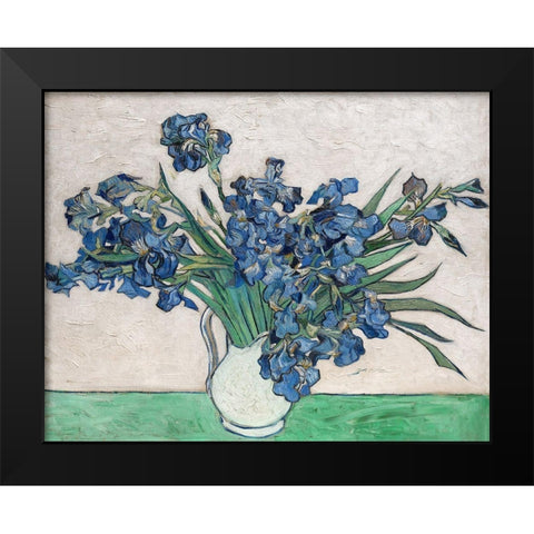 Irises, 1890 (White Vase) Black Modern Wood Framed Art Print by Van Gogh, Vincent