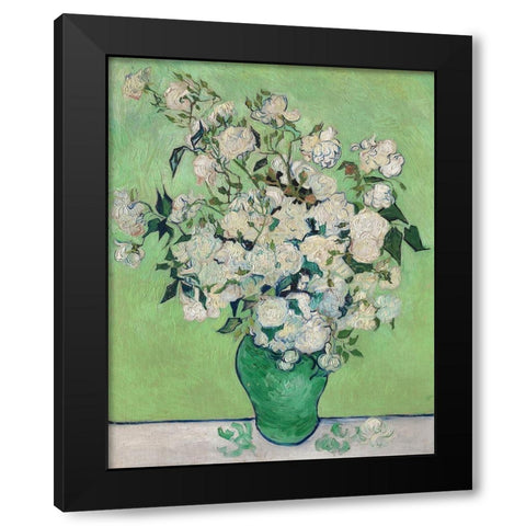 Roses, 1890 (Green Vase) Black Modern Wood Framed Art Print with Double Matting by Van Gogh, Vincent