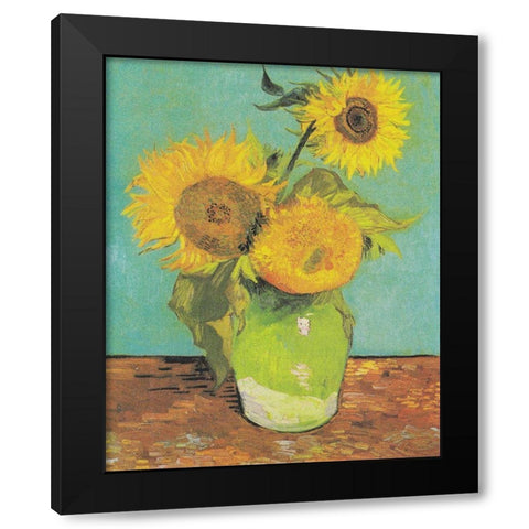 Three Sunflowers in a Vase, 1888 Black Modern Wood Framed Art Print by Van Gogh, Vincent