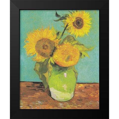 Three Sunflowers in a Vase, 1888 Black Modern Wood Framed Art Print by Van Gogh, Vincent