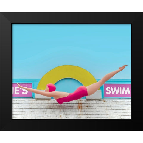 Diving Lady Black Modern Wood Framed Art Print by Vargas, Carlos