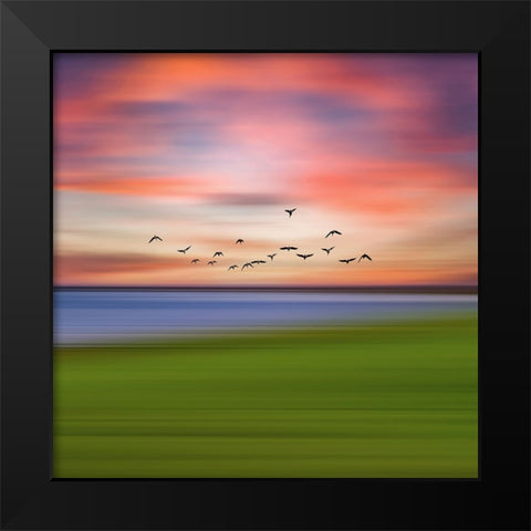 Birds In The Sunset Black Modern Wood Framed Art Print by Vitomirov, Igor