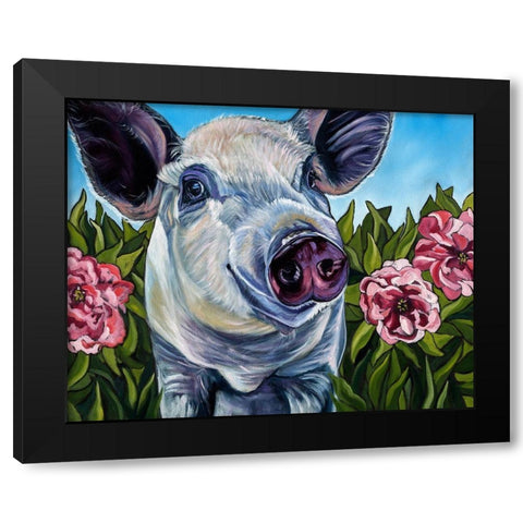 Pigs and Peonies Black Modern Wood Framed Art Print with Double Matting by Wronski, Kathryn