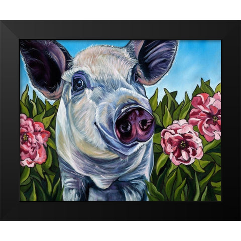 Pigs and Peonies Black Modern Wood Framed Art Print by Wronski, Kathryn