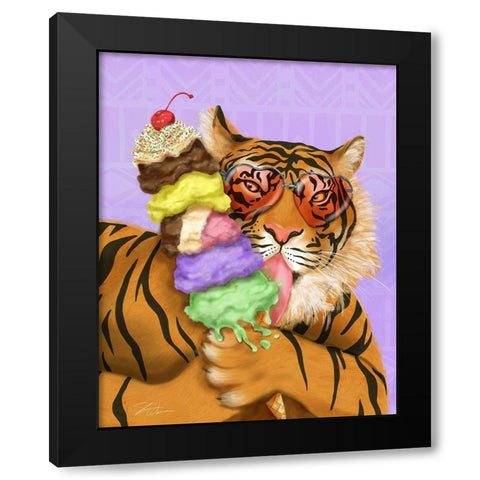Party Safari Tiger Black Modern Wood Framed Art Print with Double Matting by Warren, Shari