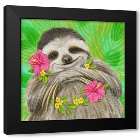 Smiling Sloth Black Modern Wood Framed Art Print with Double Matting by Warren, Shari