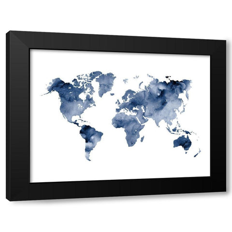 Indigo World Map Black Modern Wood Framed Art Print by Wong, Brandon
