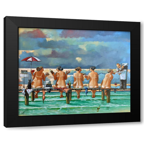 Friends On The Jetty Black Modern Wood Framed Art Print with Double Matting by West, Ronald