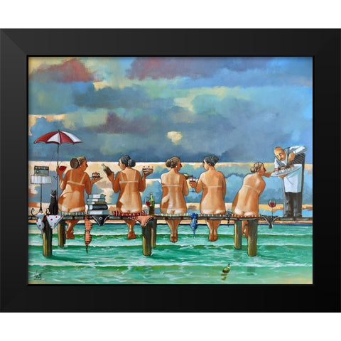 Friends On The Jetty Black Modern Wood Framed Art Print by West, Ronald