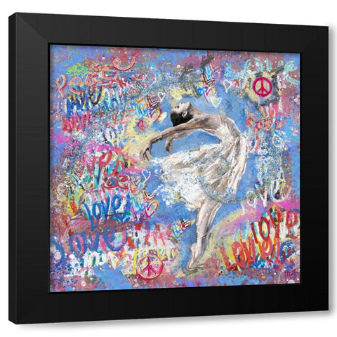 Graffiti Ballerina 1 Black Modern Wood Framed Art Print by Wiley, Marta