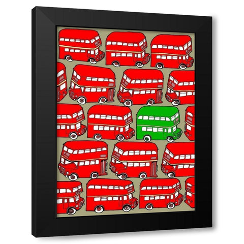 Odd Ones - Green Double Decker Black Modern Wood Framed Art Print with Double Matting by Wilson, Duncan