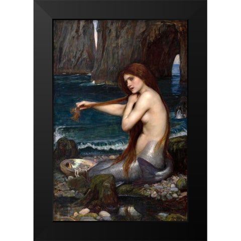 A Mermaid Black Modern Wood Framed Art Print by Waterhouse, John William
