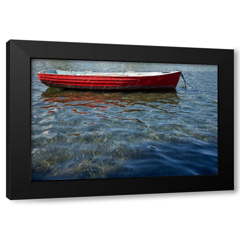 Red Boat Black Modern Wood Framed Art Print by White, Lynda