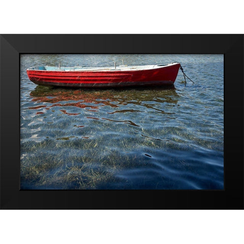 Red Boat Black Modern Wood Framed Art Print by White, Lynda