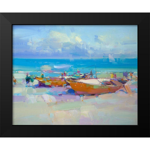 Boats On The Shore Black Modern Wood Framed Art Print by Yeremyan, Vahe