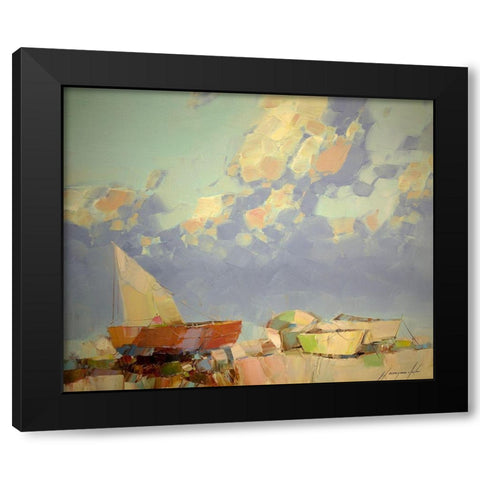 Fishing Boats Black Modern Wood Framed Art Print with Double Matting by Yeremyan, Vahe