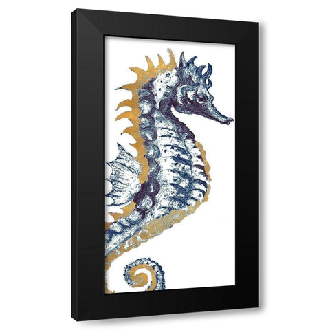 Surf Side Golden Blue Seahorse Black Modern Wood Framed Art Print with Double Matting by Pinto, Patricia