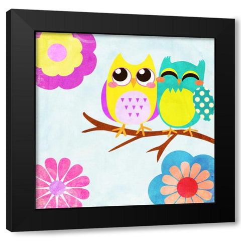 Cozy Owls I Black Modern Wood Framed Art Print with Double Matting by SD Graphics Studio