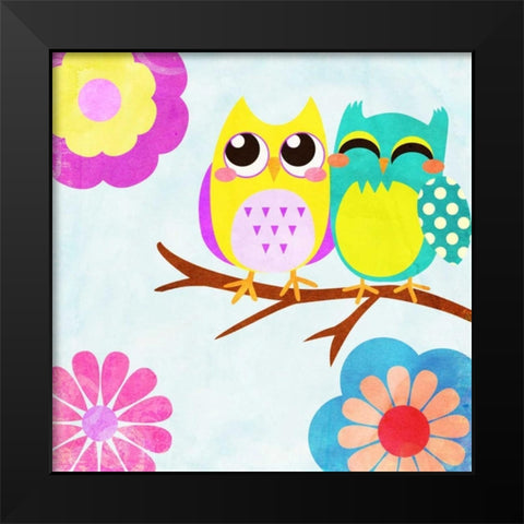 Cozy Owls I Black Modern Wood Framed Art Print by SD Graphics Studio