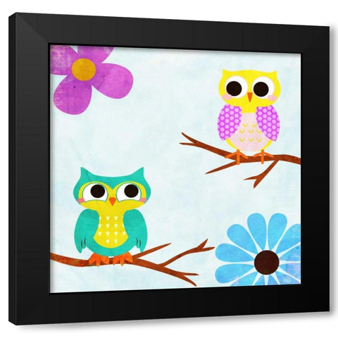 Cozy Owls II Black Modern Wood Framed Art Print with Double Matting by SD Graphics Studio