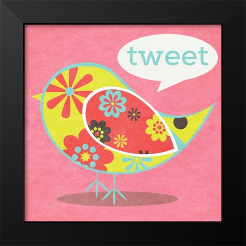 Bird Floral Pattern I Black Modern Wood Framed Art Print by SD Graphics Studio