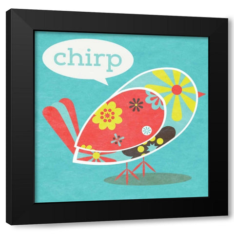 Bird Floral Pattern II Black Modern Wood Framed Art Print by SD Graphics Studio