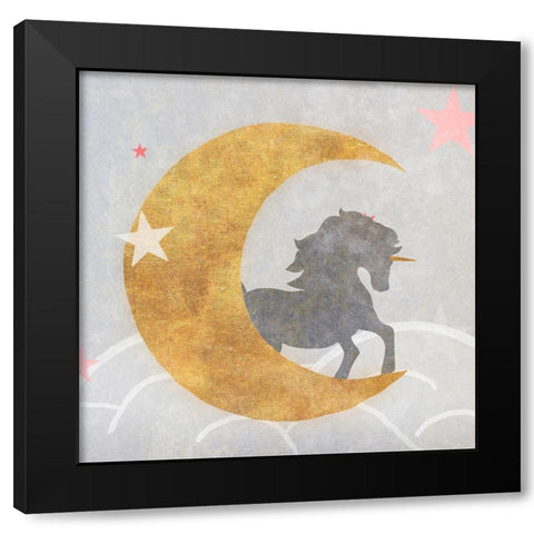 Unicorn On The Moon Black Modern Wood Framed Art Print with Double Matting by SD Graphics Studio