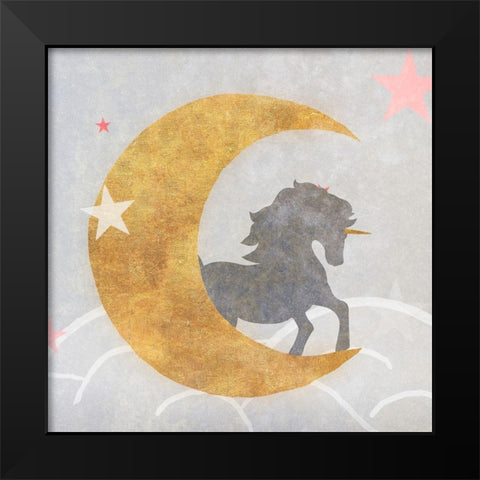 Unicorn On The Moon Black Modern Wood Framed Art Print by SD Graphics Studio