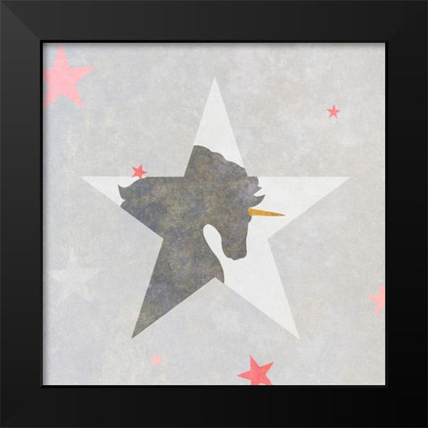 Unicorn on a Star Black Modern Wood Framed Art Print by SD Graphics Studio