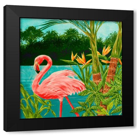 Hot Tropical Flamingo I Black Modern Wood Framed Art Print by Baliko, Linda