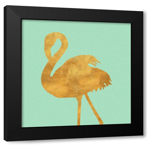 Teal Gold Flamingo Black Modern Wood Framed Art Print with Double Matting by Baliko, Linda