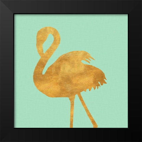 Teal Gold Flamingo Black Modern Wood Framed Art Print by Baliko, Linda