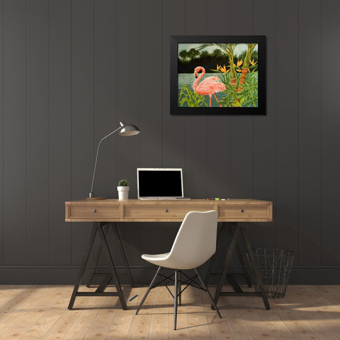 Tropical Flamingo I Black Modern Wood Framed Art Print by Baliko, Linda
