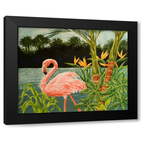 Tropical Flamingo I Black Modern Wood Framed Art Print with Double Matting by Baliko, Linda