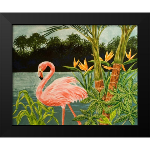 Tropical Flamingo I Black Modern Wood Framed Art Print by Baliko, Linda