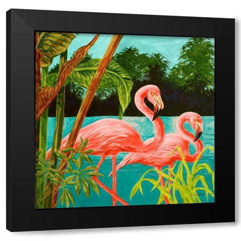 Hot Tropical Flamingo II Black Modern Wood Framed Art Print with Double Matting by Baliko, Linda