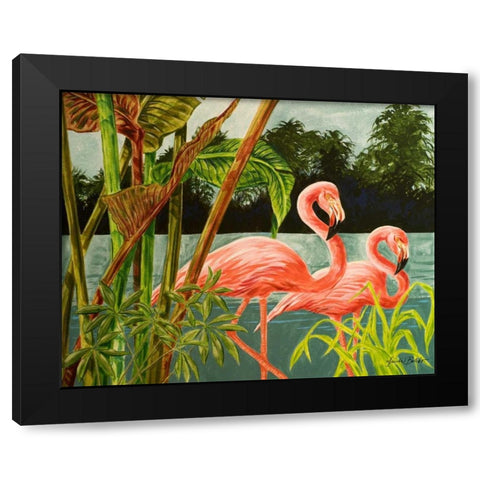Tropical Flamingo II Black Modern Wood Framed Art Print with Double Matting by Baliko, Linda